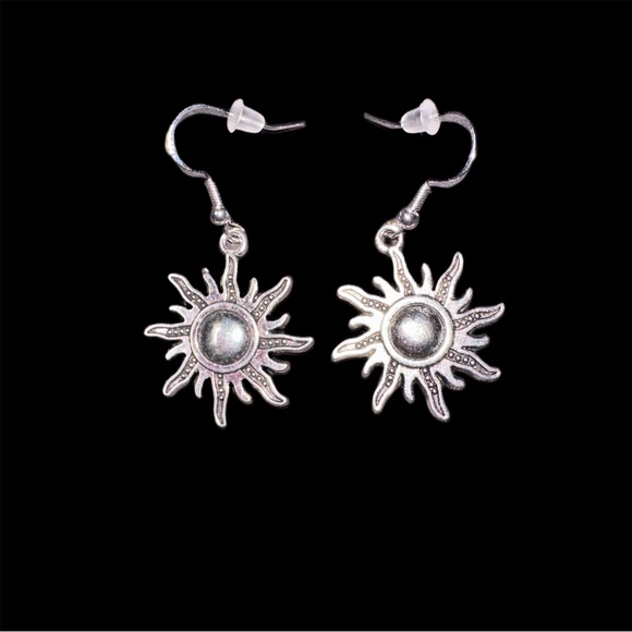 Sun Wire Hook Earrings in Silvertone - Picture 3 of 4